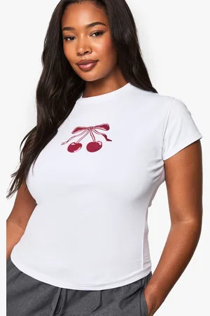 Boohoo Womens PLUS CHERRY RIBBON FITTED TOP - - 22