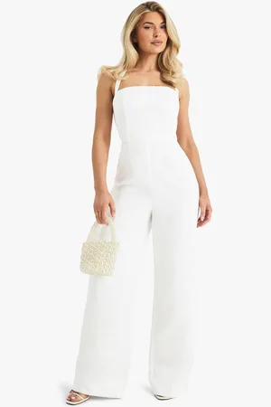 Boohoo Womens Premium Satin Boned Corset Halterneck Wide Leg Jumpsuit - - 16