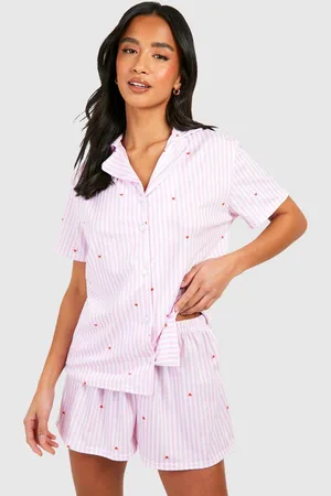 Boohoo Womens Petite Pinstripe Short Sleeve Shirt & Shorts Pyjama Set - - 14