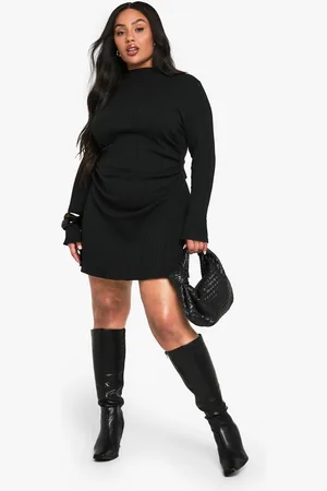 Boohoo Womens PLUS LONG SLEEVE RUCHED SIDE HIGH NECK SHIFT DRESS - - 20