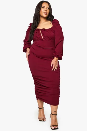 Boohoo Womens plus blouson sleeve rouched midi dress - - 26