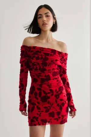 NASTY GAL Womens Floral Devore Ruched Mini Dress - - L