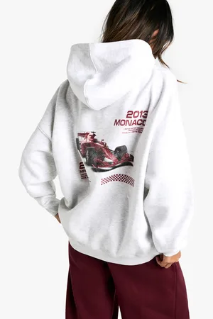 Boohoo Womens RACING CAR PRINTED OVERSIZED HOODIE - - XS