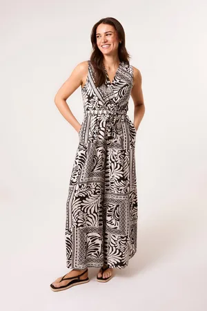 Blue Vanilla Womens Sleeveless Leaf Print Jumpsuit - M/L