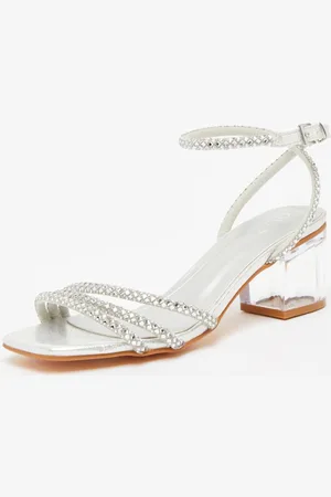 Quiz Womens Silver Diamante Low Heeled Sandals - - 6