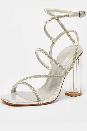 Quiz Womens Silver Diamante Heeled Sandals - - 7