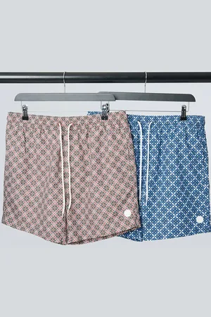 Threadbare 2 Pack Geometric Floral Print Swim Shorts - - XXL