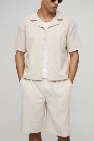Boohoo Oversized Linen Blend Revere Short Sleeve Shirt - - M