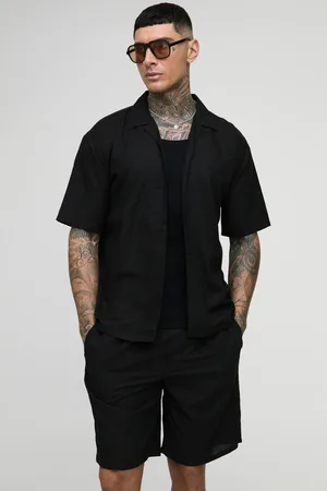 Boohoo Tall Short Sleeve Oversized Linen Shirt & Short Set - - L
