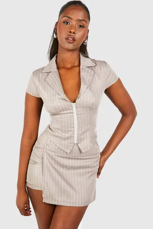 Boohoo Womens Pinstripe Wrap Over Micro Mini Skirt - - 12