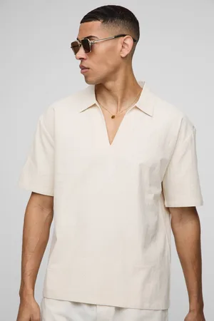 Boohoo Oversized Short Sleeve V-Neck Crinkle Shirt - - XL