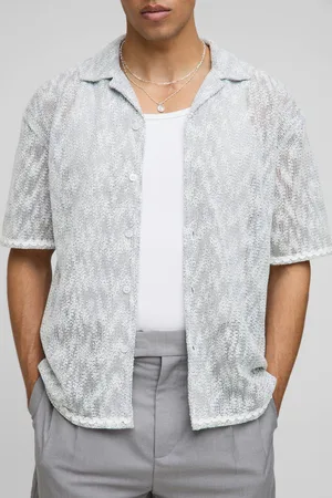 Boohoo Oversized Dropped Revere Heavyweight Open Weave Shirt - - L