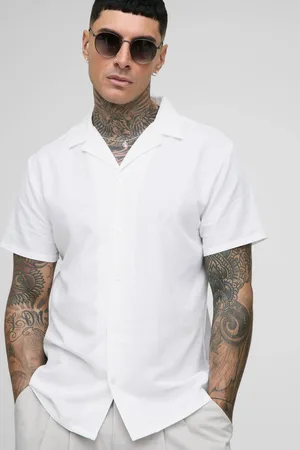 Boohoo Tall Regular Fit Short Sleeve Linen Shirt - - XXL