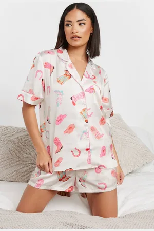 PixieGirl Womens Petite Satin Cowboy Pyjama Set - - 10-12