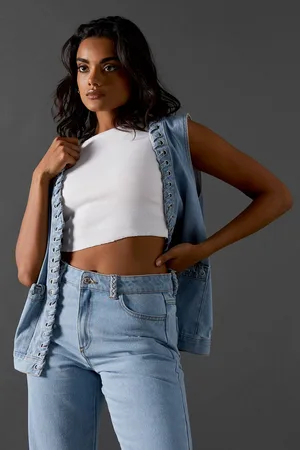 warehouse Womens Denim Whipstitch Waistcoat - - 16