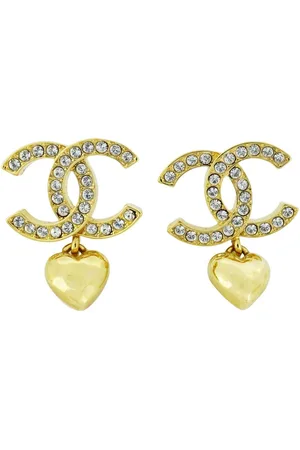 CHANEL Preloved CC Heart Earrings Crystal Style Women - Gold - - One Size