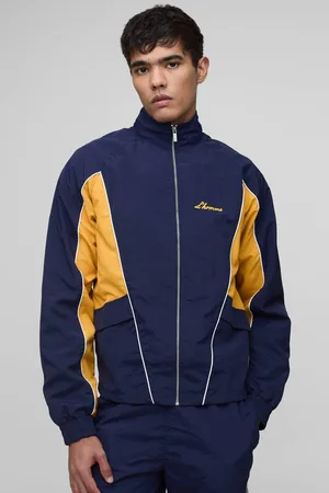 Boohoo Regular Fit Crinkle Nylon Panelled Track Jacket - - XL