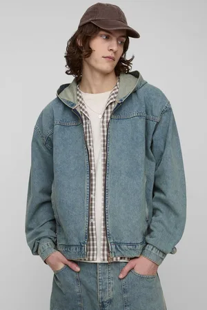 Boohoo Tall Debossed Vintage Wash Boxy Denim Hoodie - - S