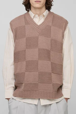 Boohoo Tall Check Knit Oversized V Neck vest - - M