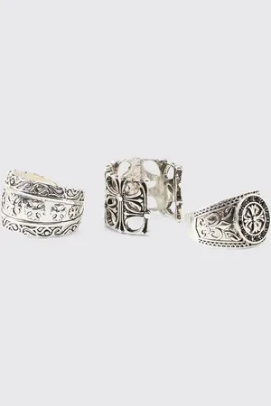 Boohoo Silver Cross Ring 3 Pack - - S/M