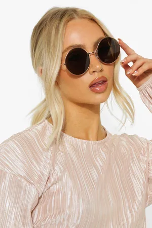Boohoo Womens Gold Round Frame Tinted Sunglasses - One Size