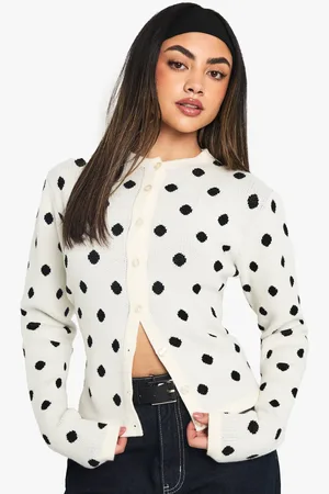 Boohoo Womens Polka Dot Crew Neck Knitted Cardigan - - XS