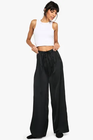 Boohoo Womens Satin Drawcord Fluid Wide Leg Trousers - - 8
