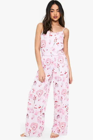 Boohoo Womens Mixed Print Lettuce Hem Cami & Trousers Pyjama Set - - 16