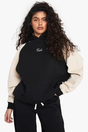 Boohoo Womens Contrast Sleeve Embroidered Hoodie - - M