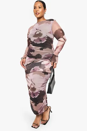 Boohoo Womens plus abstract print mesh flare sleeve midaxi dress - - 18