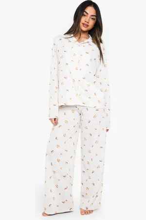 Boohoo Womens Mixed Iced Coffee & Doughnut Print Long Sleeve Shirt & Trousers Pyjama Set - - 14