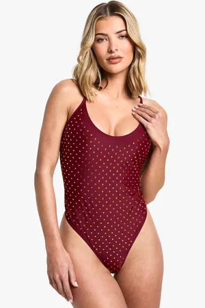 Boohoo Womens Premium Swim Hot Fix Diamante Backless Swimsuit - - 14
