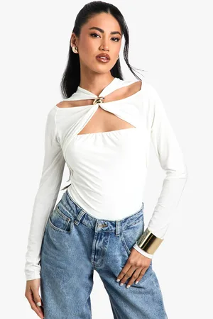 Boohoo Womens Double Layer Slinky Trim Detail Cut Out Bodysuit - - 14
