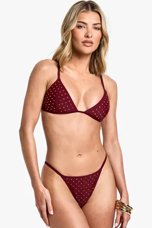 Boohoo Womens Premium Swim Hot Fix Diamante Tanga Bikini Bottoms - - 12