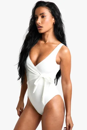 Boohoo Womens Swimwear Essentials Tummy Control Wrap Swimsuit - - 14