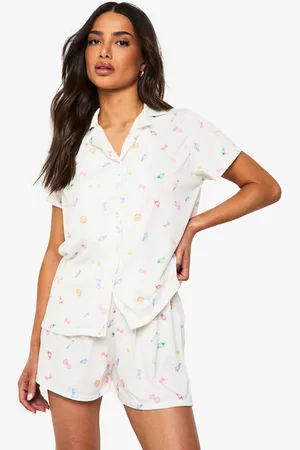 Boohoo Womens Petite Sweet Print Short Sleeve Shirt & Shorts Pyjama Set - - 16