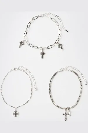 Boohoo Cross Charm Bracelet 3 Pack - - One Size