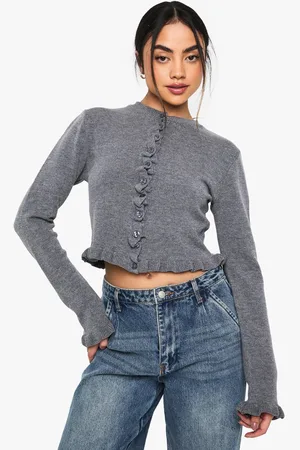 Boohoo Womens Ruffle Front Lightweight Knitted Cardigan - - M