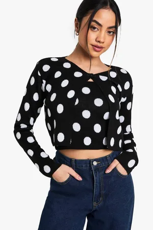Boohoo Womens Polka Dot Button Neck Cardigan and Cami Top Set - - M
