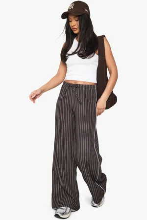 Boohoo Womens Pinstripe Drawcord Straight Leg Trousers - - 12
