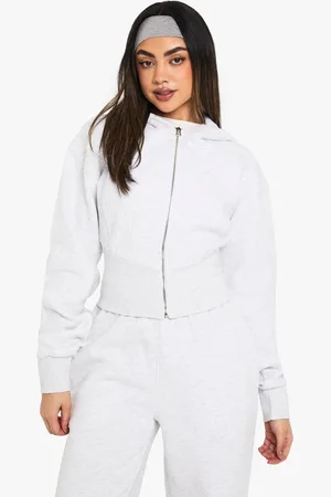Boohoo Womens Deep Cinched Waist Cropped Zip Through Hoodie - - M