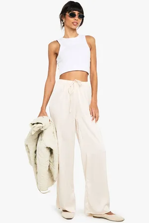 Boohoo Womens Satin Drawcord Fluid Wide Leg Trousers - - 16