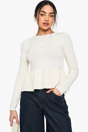 Boohoo Womens Cinched Waist Peplum Knitted Cardigan - - M