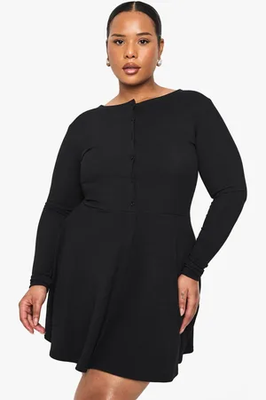 Boohoo Womens plus rib button down mini skater dress - - 18