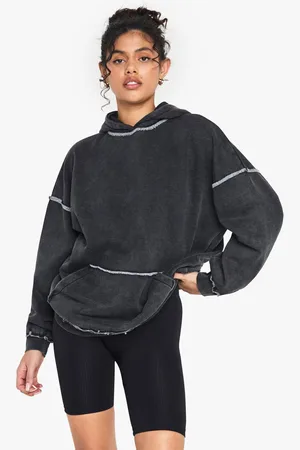 Boohoo Womens Exposed Seam Washed Oversized Hoodie - - M
