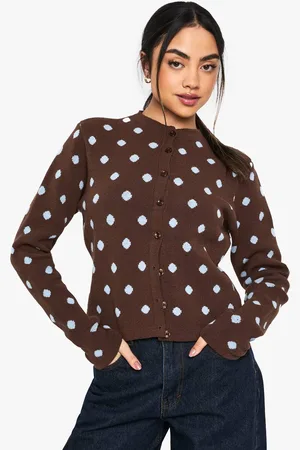 Boohoo Womens Polka Dot Crew Neck Knitted Cardigan - - S
