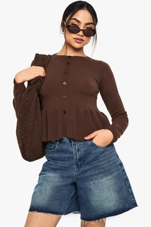 Boohoo Womens Cinched Waist Peplum Knitted Cardigan - - XS