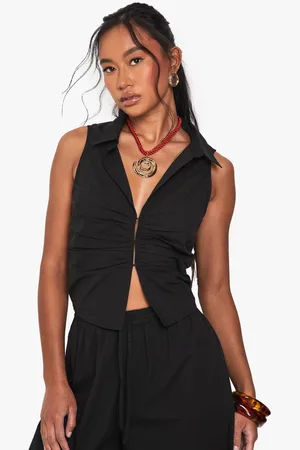 Boohoo Womens Ruched Poplin Sleeveless Waistcoat - - 10