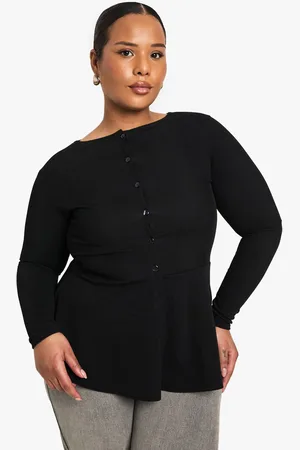 Boohoo Womens plus rib button down peplum top - - 20