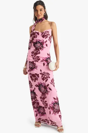 Boohoo Womens Floral Chiffon Slip Dress with Neck Tie - - 10